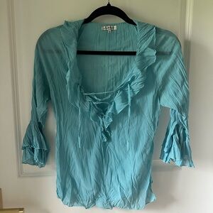 Aqua Ruffled Women's Top